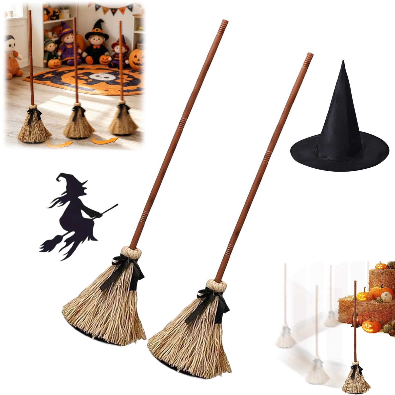 Jmwub Dancing Witch Broom, Floating Haunted Dancing Broom, Dancing Broom, Spooky Sound, Moving Witch'S Broom for Hallway, Yard, Party, Entryway, Patio, Garden (2PCS)