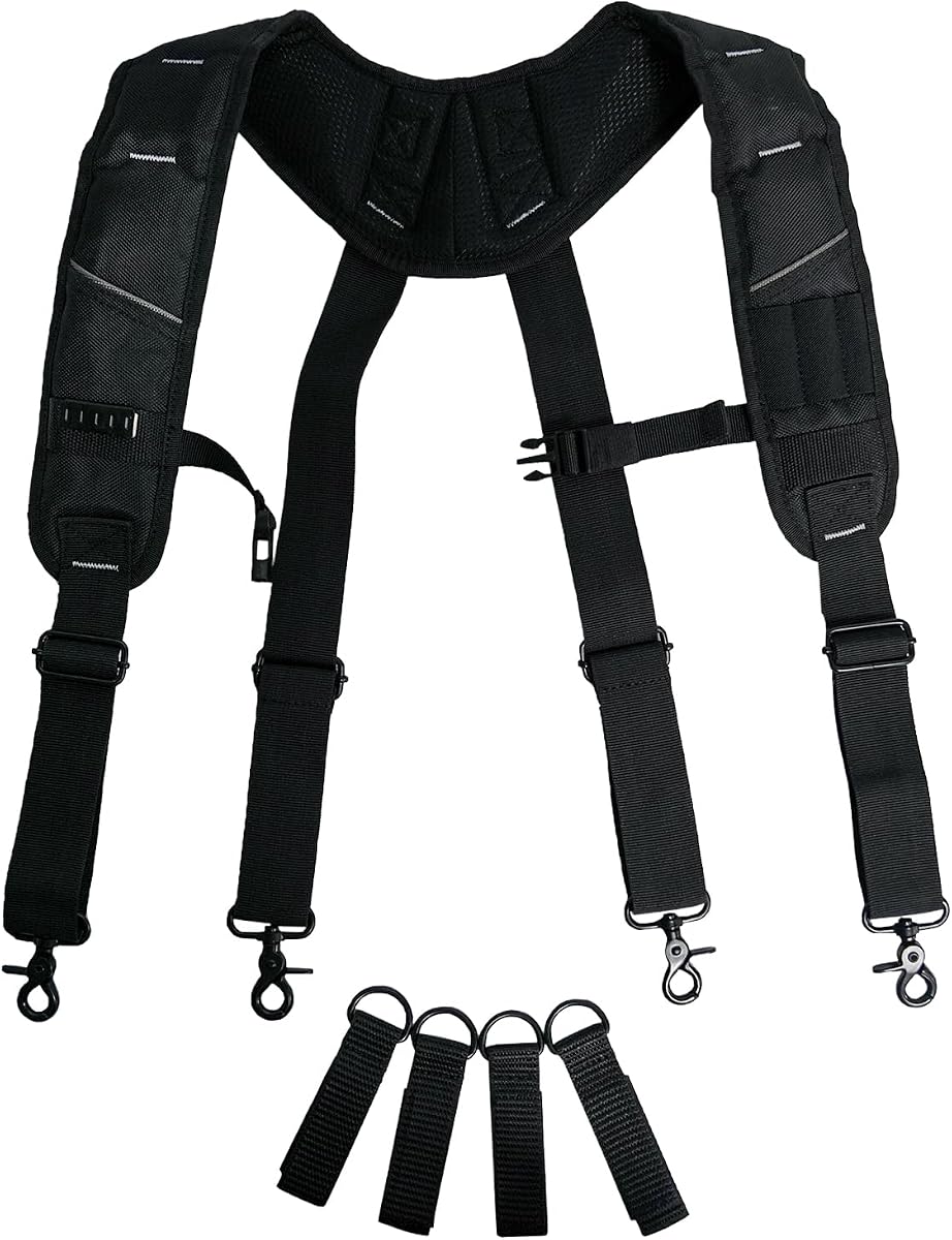 Tirantes para cinturón de herramientas, tirantes de trabajo acolchados de 4 puntos para hombres | Correas ajustables, cómodas, resistentes, para carpintero, construcción, electricista, contratista, manitas