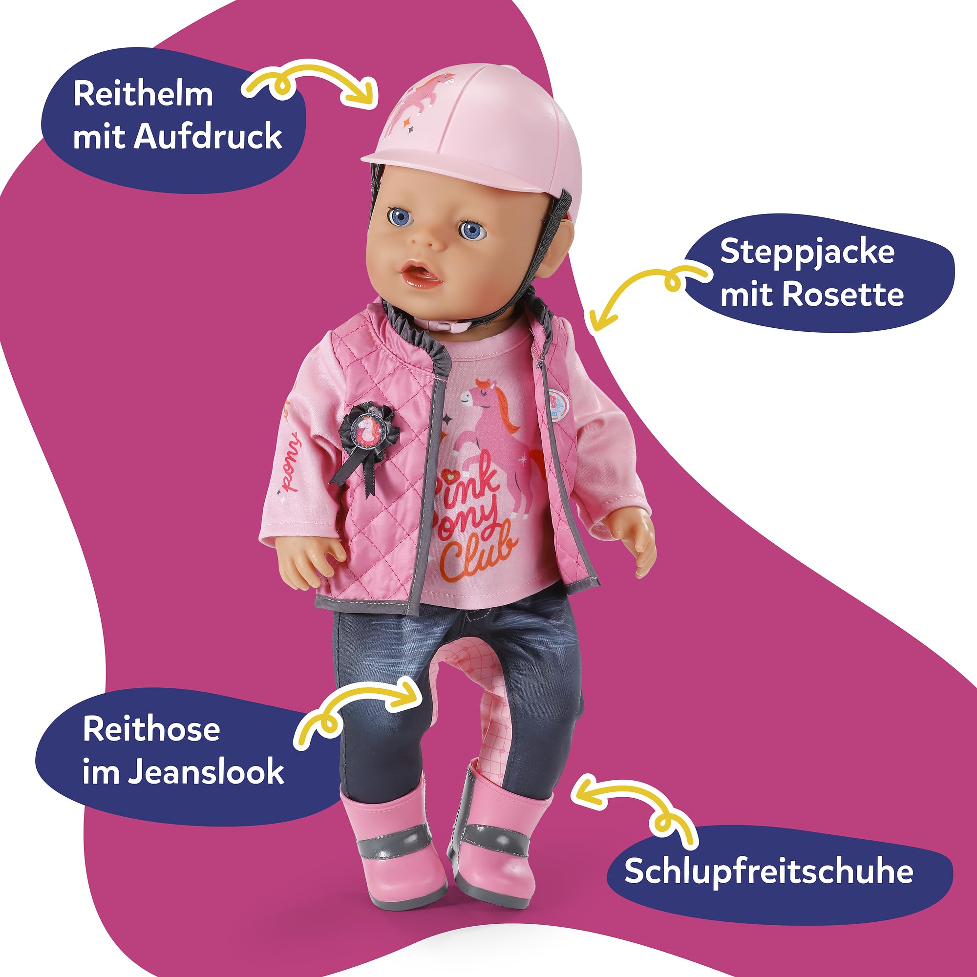 BABY born REIT-Outfit mit Hose, Shirt, Stiefeln und Helm für 43 cm Puppen