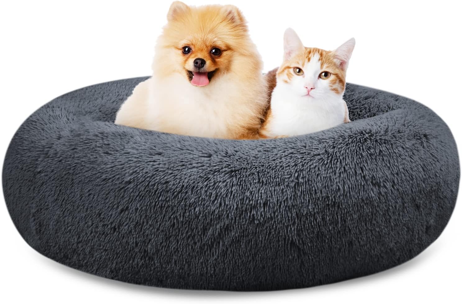 SAVFOX Calming Dog Bed, Anti Anxiety Dog Bed, Plush Donut Dog Bed for