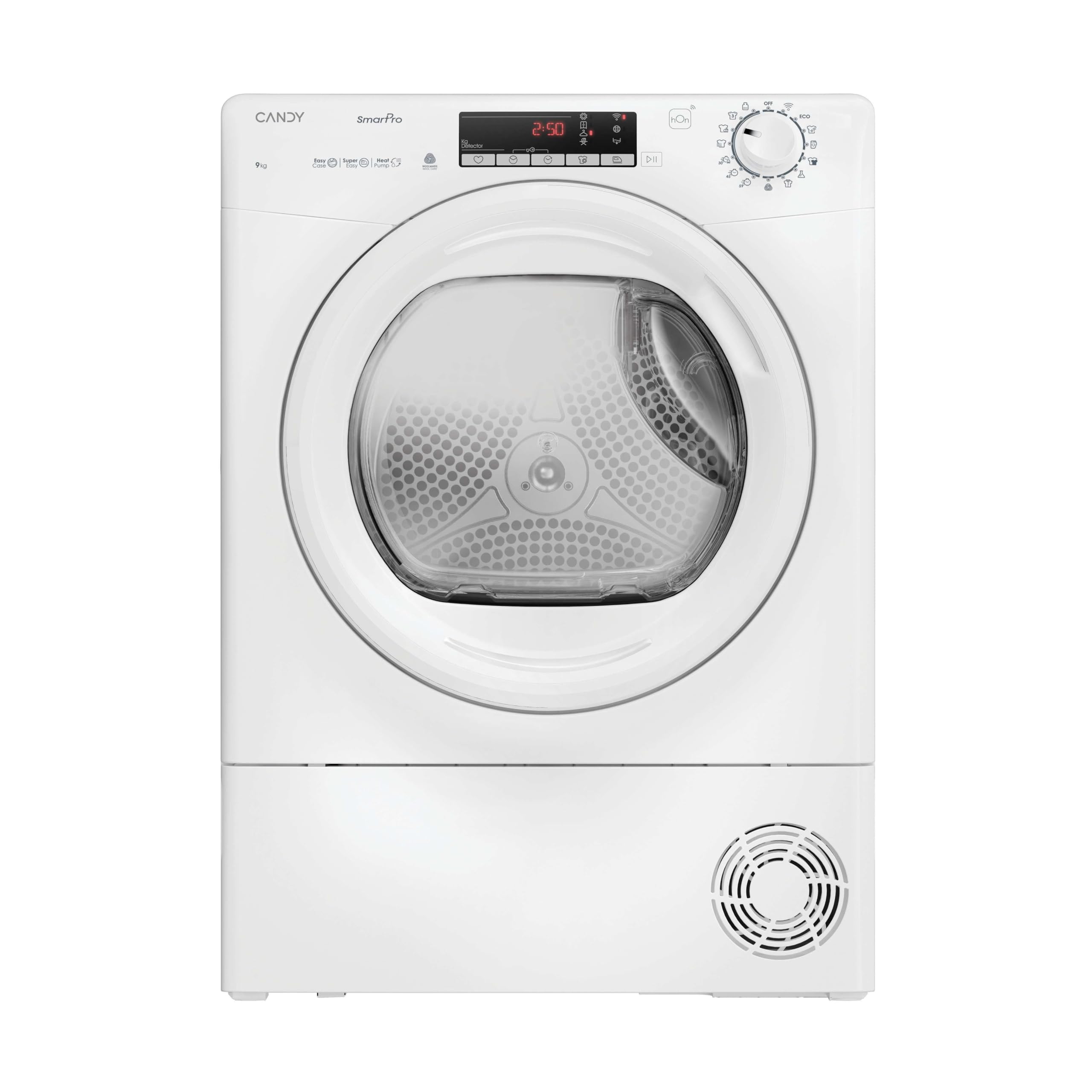 Candy Smart Pro CRO EH9N2TE-S, Secadora 9KG, Bomba de Calor, Panel Smart Touch, WiFi, App hOn, 14 Ciclos, 3 Rápidos, Certificado Secado Lana, Snap & Dry, Inicio Diferido 24H, 64DB, Blanco