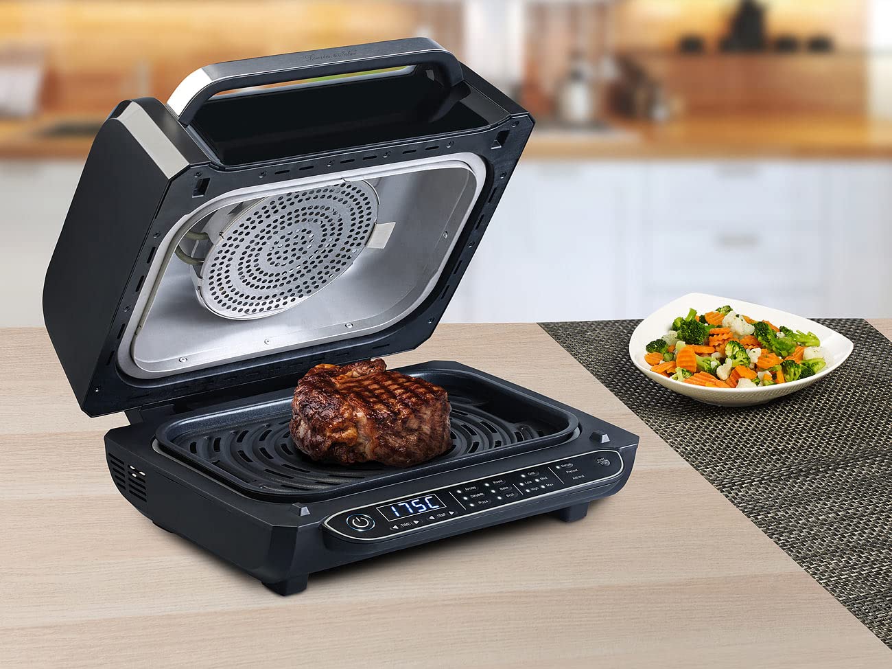 Rosenstein & Söhne Frytkownica beztłuszczowa 3 w 1 z grillem stołowym, 1700 W, wyświetlacz LED, do 7 l, czarna