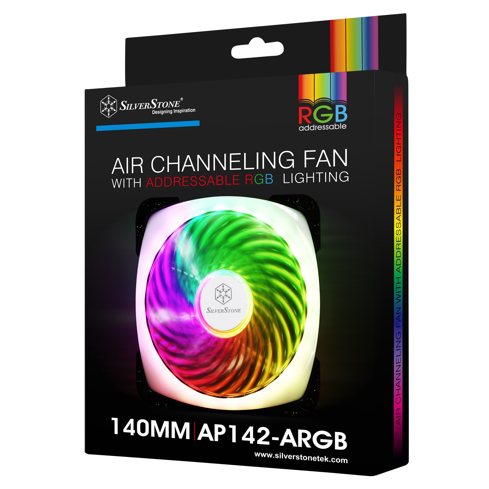 SilverStone SST-FW142-RGB - Ventola di raffreddamento della cassa del computer silenziosa serie FW 140 mm PWM, lama trasparente con telaio nero, cuscinetto a sfera, LED RGB