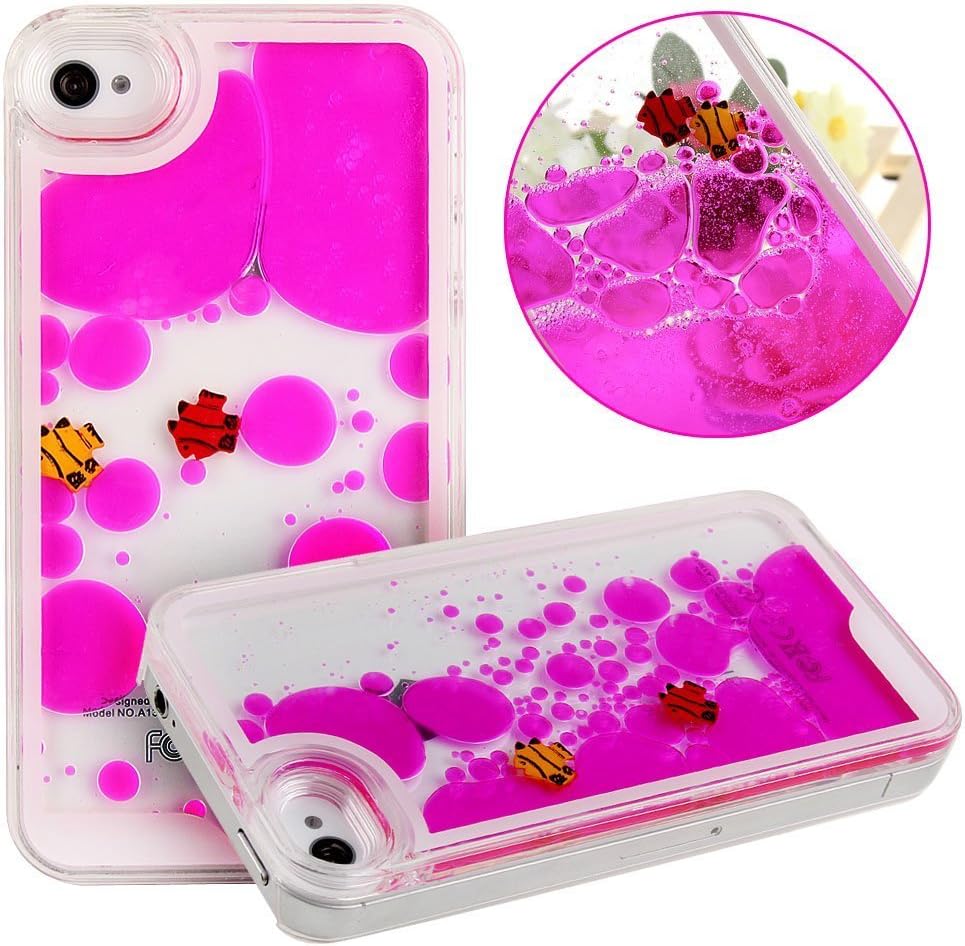 iPhone 4S Case,iPhone 4 Case,UZZO 3D Creative Design Hard Shell Liquid Flowing Fish Dolphin Swimming iPhone 4 4S Case,Hot Pink