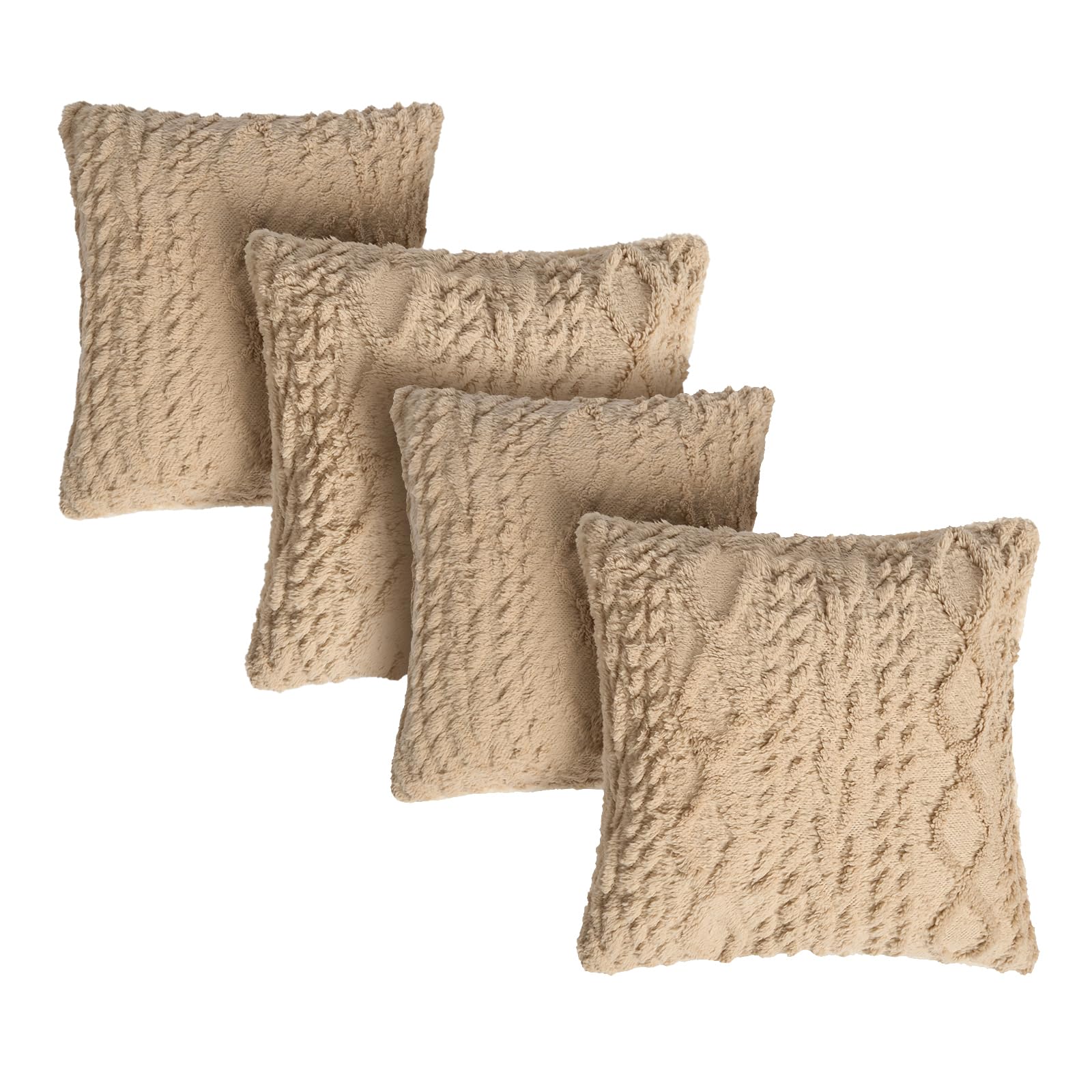 Ohs Natural Set Of 4 Cushion Covers, Soft Cosy Cable Knit Design Decorative Square Throw Pillow Covers With Invisible Zipper For Couch Bedroom Living Room 45 X 45Cm,