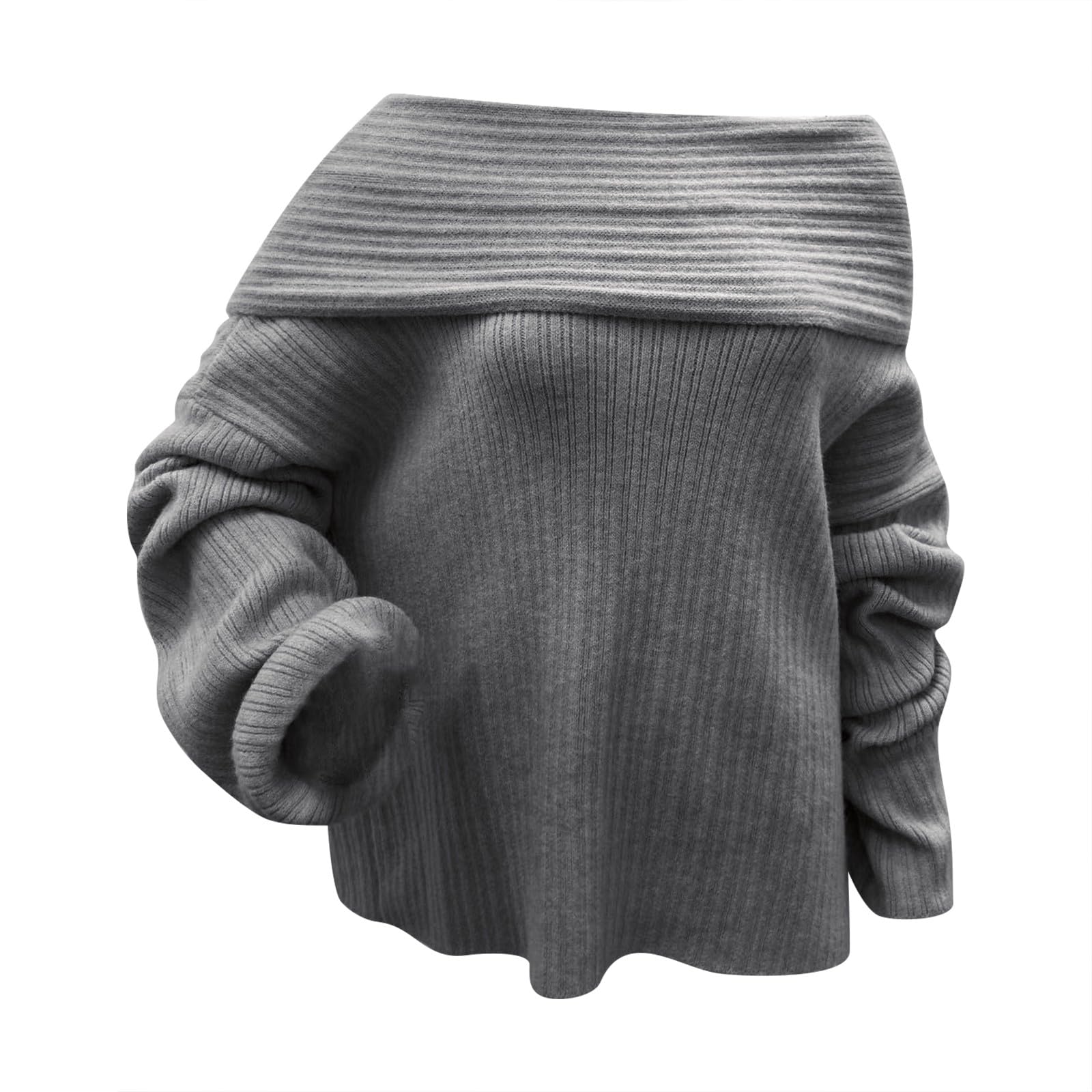 Pull Noel Femme À Épaules Dénudées pour Couleur Unie, Manches Longues, Automne Et Hiver Chic Elegant Oversize Col Roulé Chaud Halloween Sweat sans Capuche Ras du Cou Gilet Femm