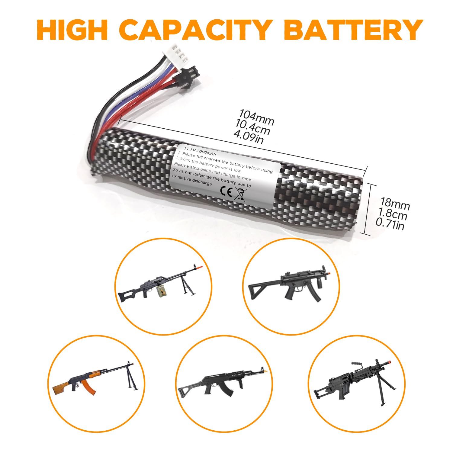 2PCS 3S 11.1V 2000mAh Batterie Connecteur SM-2P avec 2PCS Ligne de Chargement USB pour Gel Airsoft Balle à Eau Gel Airsoft Balle Onde de Choc