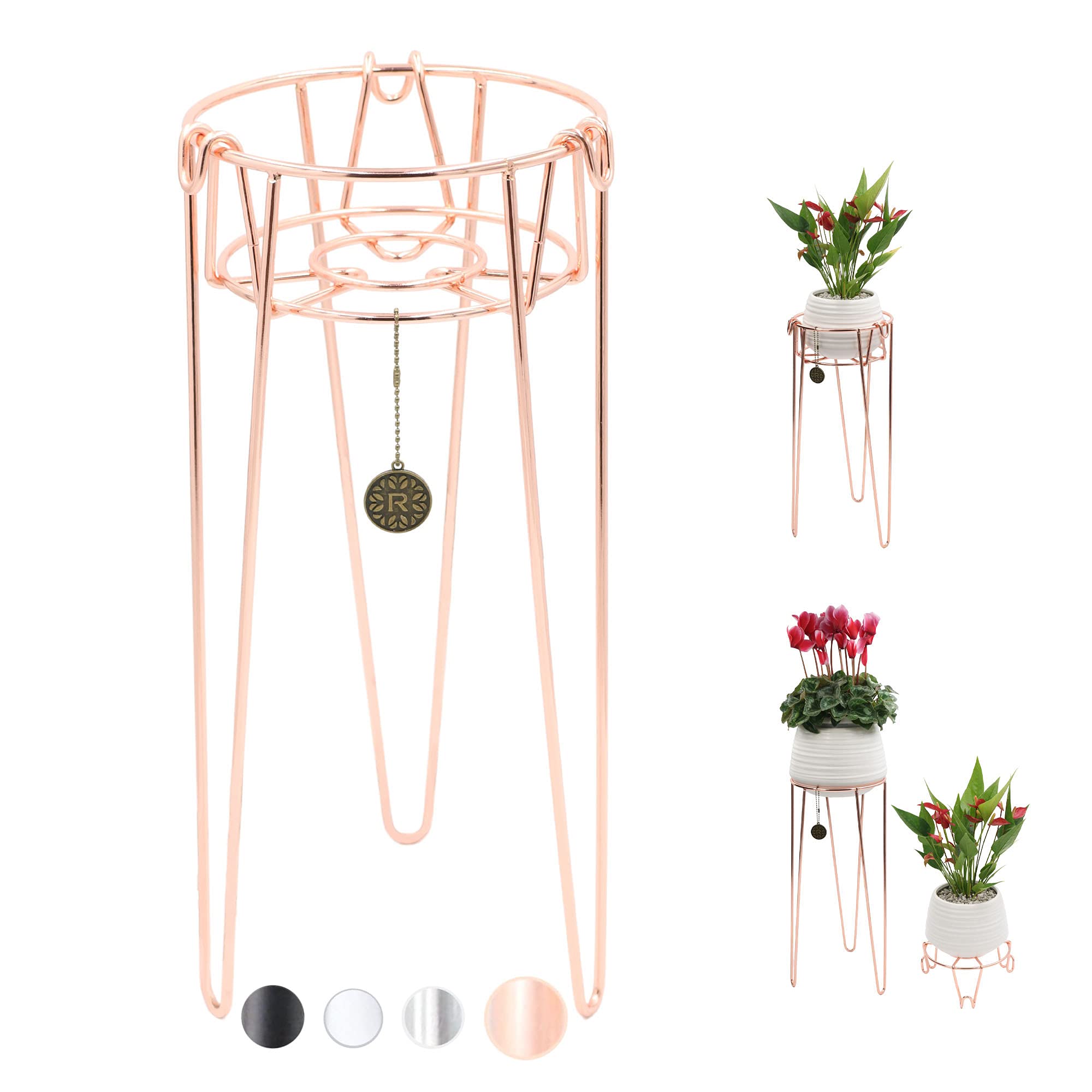 Photo 1 of *WHITE* Reficia 2 Tier Versatile Metal Plant Stand, Mid Century Modern Plant Stands for Indoor Plants Stand with Hairpin Legs, Minimalist Planter Support & Pot Holder Home Decor,1set (Tall-17Inch, Rosegold) Tall-17Inch RoseGold
