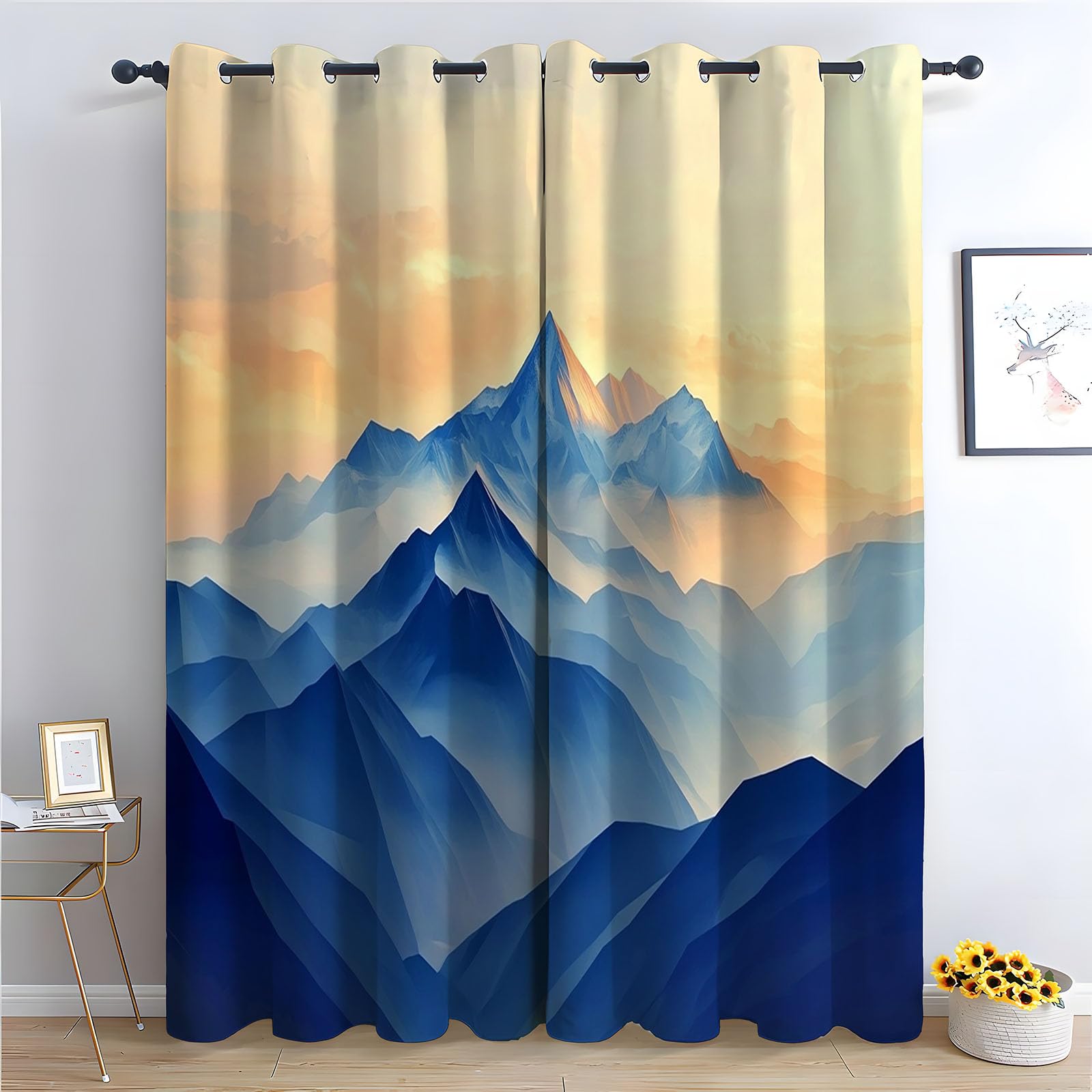 Rideau occultant bleu Alpes 140x110cm isolant thermique moderne décoratif