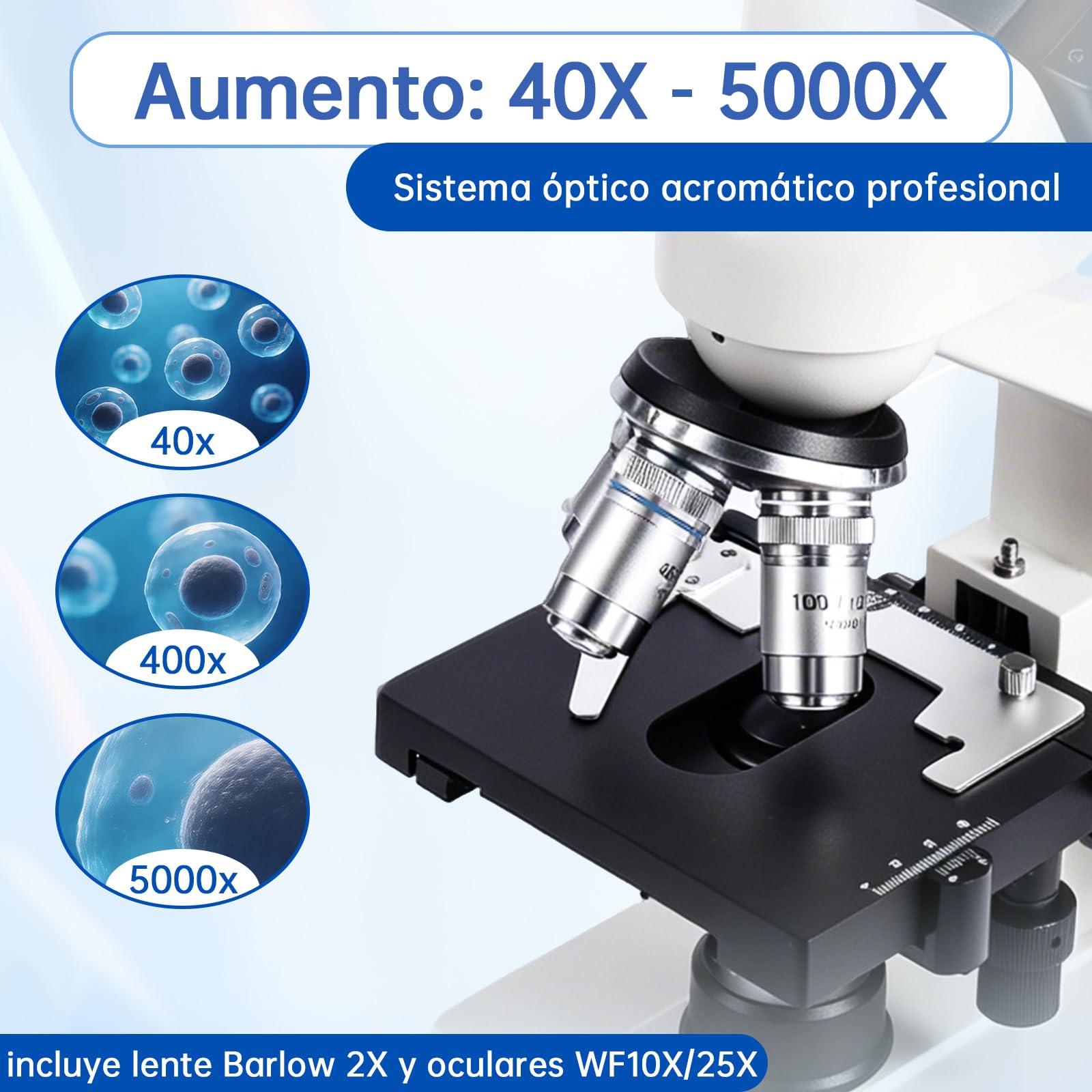 SWIFT SW320B Microscopio binoculare 40X-5000X con fotocamera da 2MP | Microscopio professionale da laboratorio, custodia per il trasporto, supporto per smartphone e accessori per esperimenti