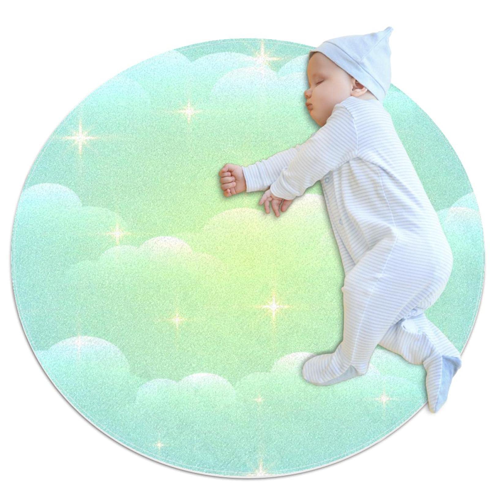 Tapis de sol circulaire rose nuages de rêve rond moderne et antidérapant