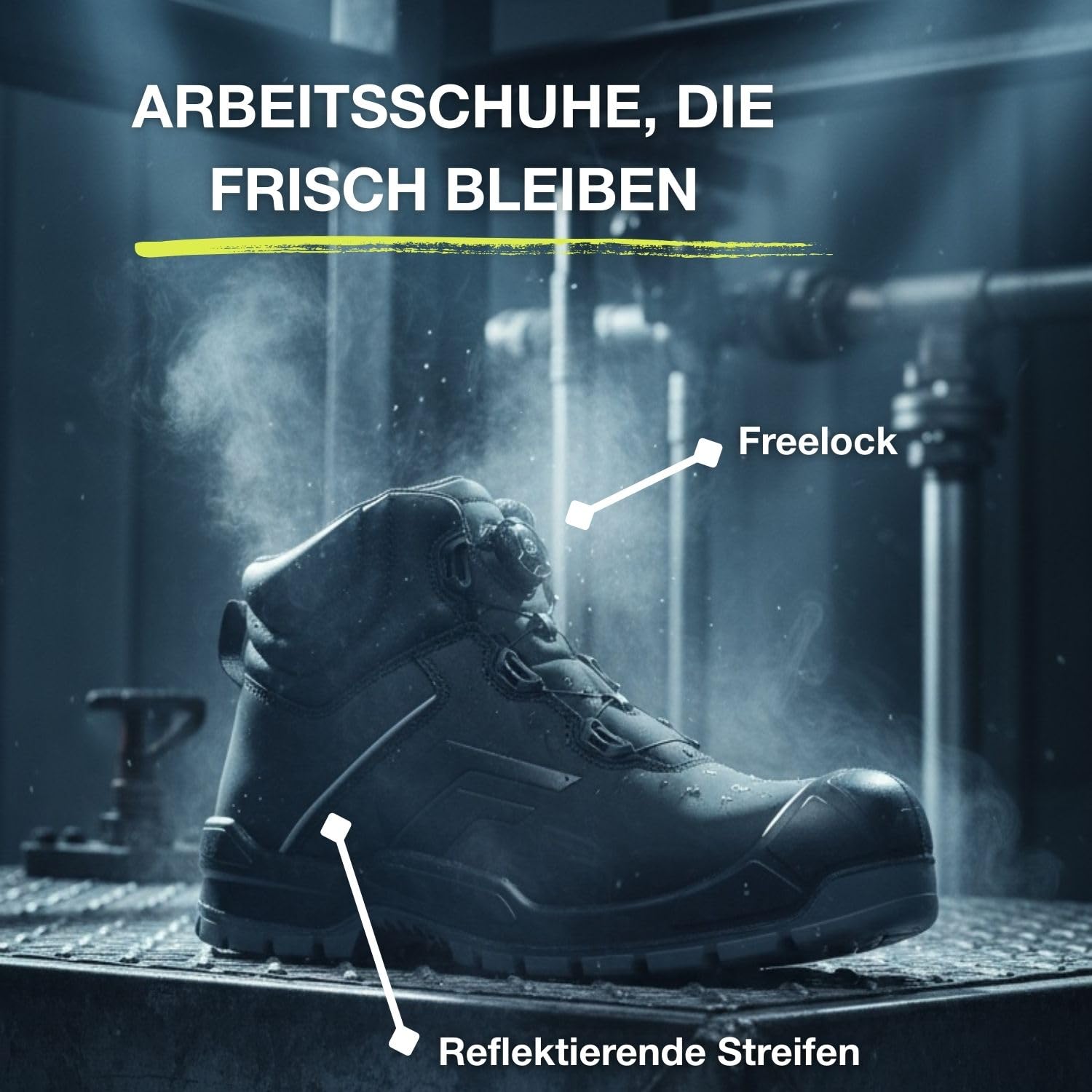 Faze.One Lloyd 8K Rugged Pro S3S Sicherheitsschuhe Herren | High-Top Arbeitsstiefel mit Composite-Zehenschutz | Freelock Schnellverschluss | Metallfreier Durchtrittschutz | PU/Microfaser | Schwarz