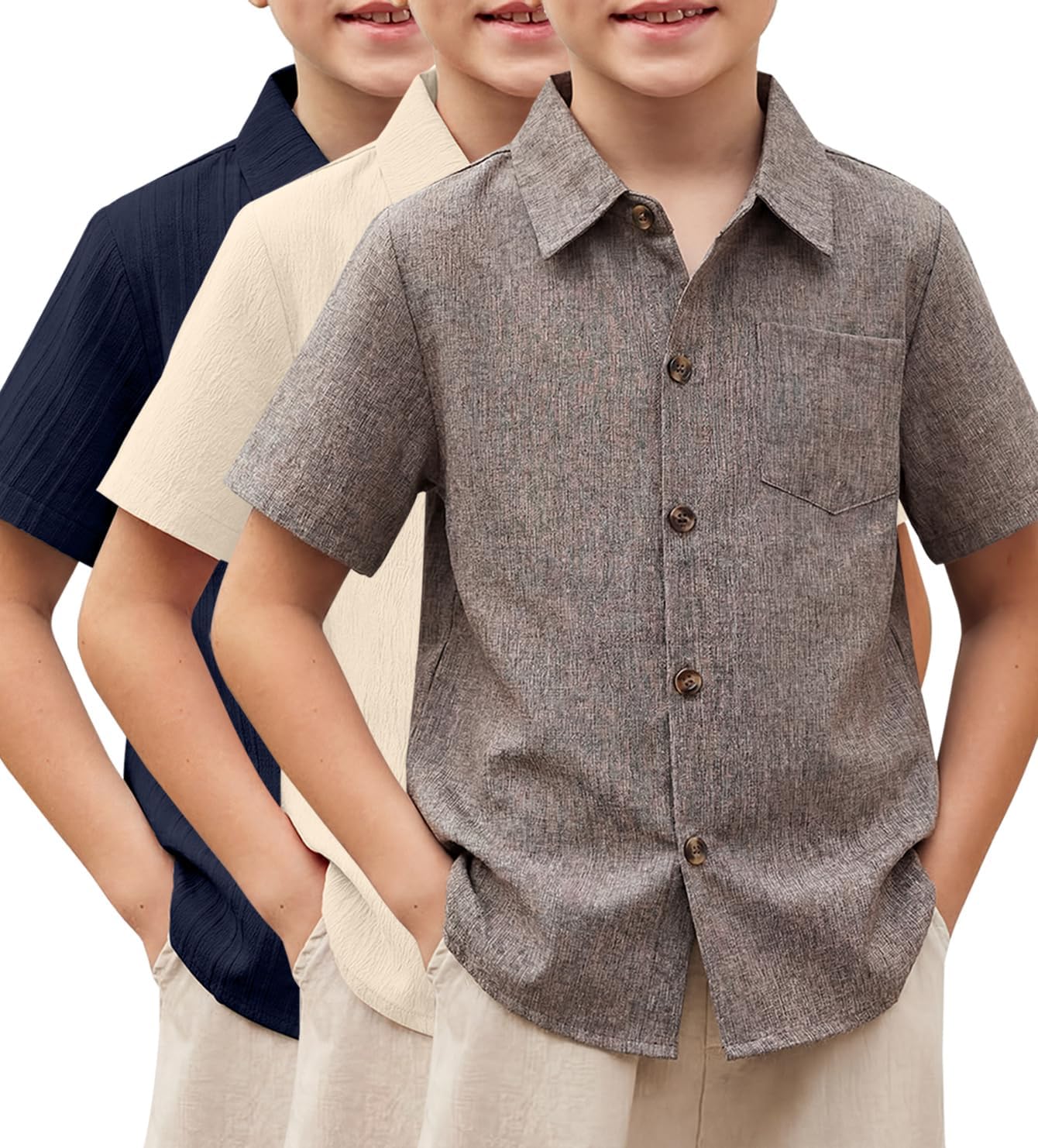 3 Pack Boys Dress Shirt Short Sleeve Button Down Shirts for Boys