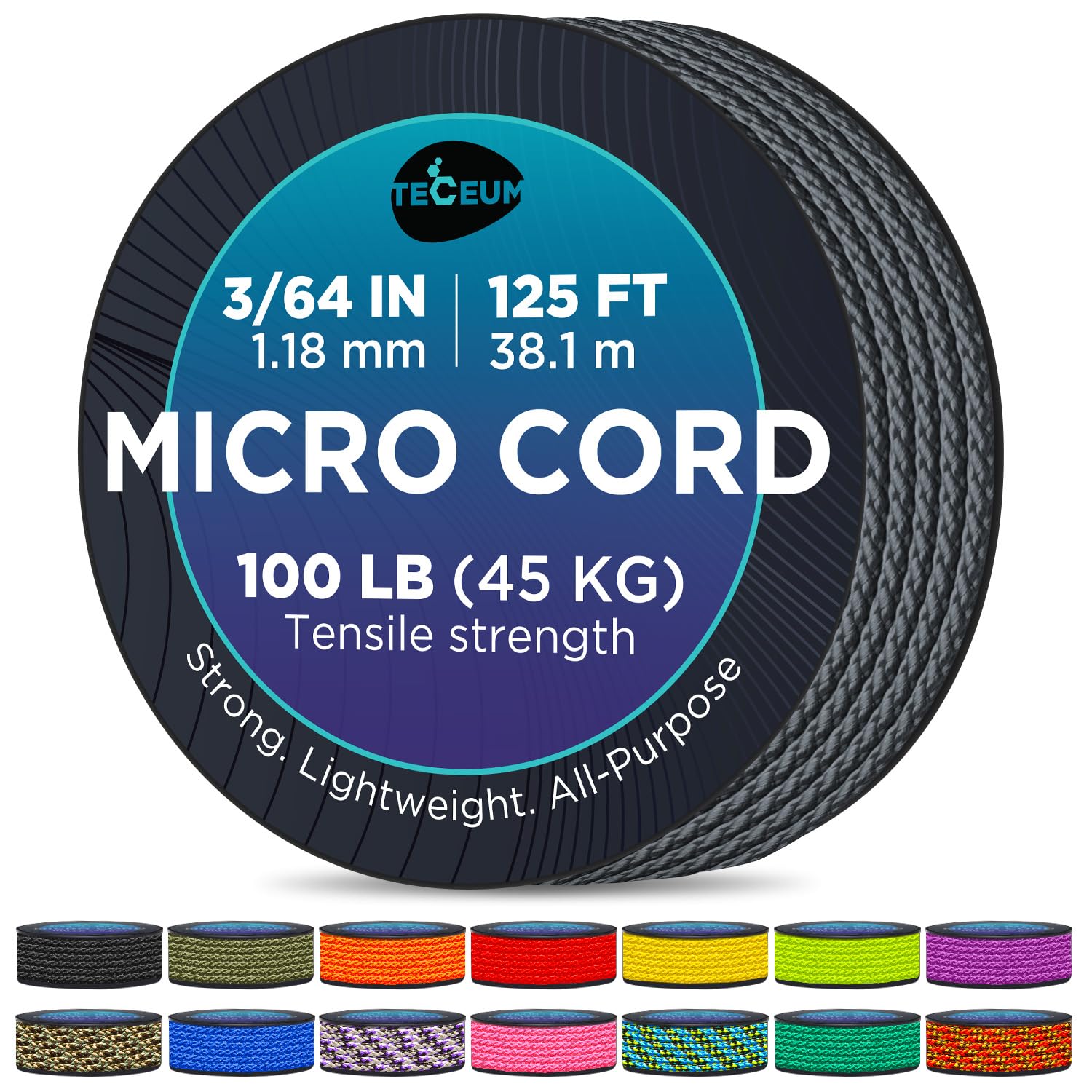 TECEUM Micro Paracord 1.18mm - Grey 38m - Thin Braided Cord Crafting DIY โ image 1