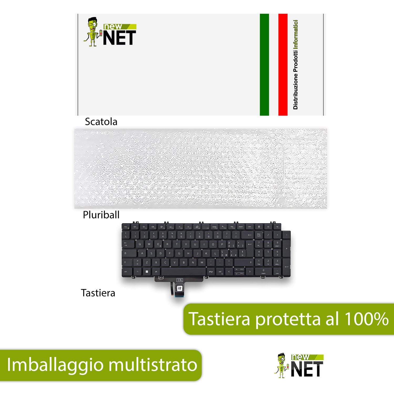 new net - Tastiera Compatibile con dell Latitude 5520, 5521, 5530, 5531, 5540, 3540 [Senza Frame - Colore Tasti Nero - Retroilluminata - Layout ITA]
