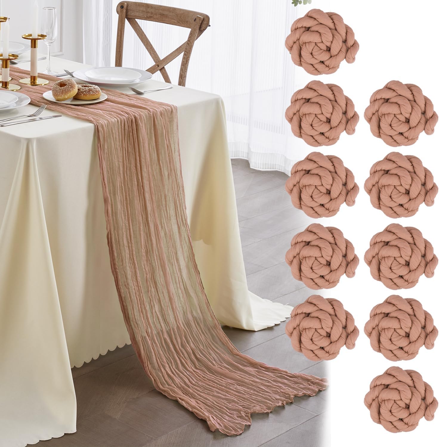 Nialnant 10 Pack Baby Blue Cheesecloth Table Runner,13Ft Boho Table Runner for Kitchen Dinner, Blue New Year Party,Wedding Bridal Showers Decorations