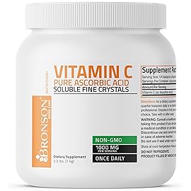 Bronson Vitamin C Powder Pure Ascorbic Acid Soluble Fine Non GMO Crystals - Promotes Healthy Immune System and Cell Protection - Powerful Antioxidant - 1 Kilogram (2.2 Lbs)