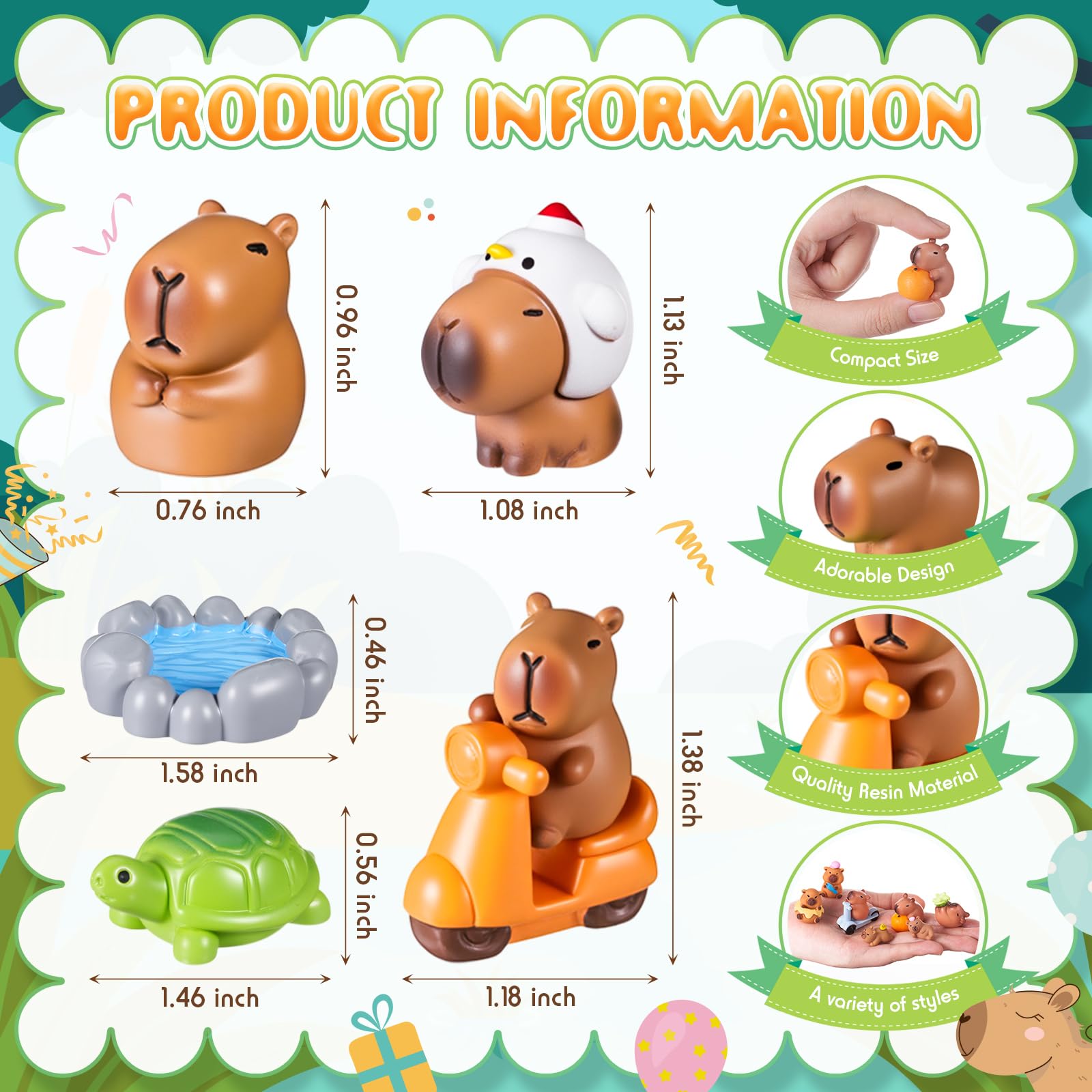 Nosiny 70 piezas de lindas figuras de Capibara en miniatura, regalo a granel, calendario de Adviento 2025, resina pequeña para bricolaje, accesorio de casa de muñecas, decoración de pasteles, tablero