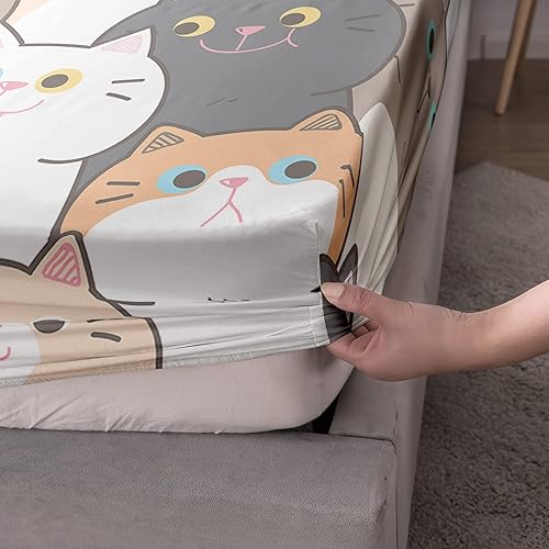 Miniatura 2 de AILONEN Sábana bajera ajustable para gatos sábanas de gato para niñas y niños juego de sábanas de tamaño individual para gatos sábanas juego de