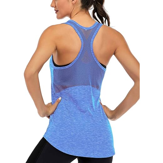 ICTIVE Women's Workout Tank Top - Mesh Racerback, Sleeveless Yoga & Gym Activewear, Light Blue M