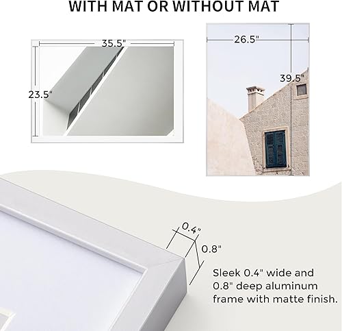 Miniatura 214 de Fun Memories Portarretratos de metal de 16 x 20 pulgadas con paspartú de 11 x 14 pulgadas, acabado de aluminio cepillado, parte delantera de vidrio