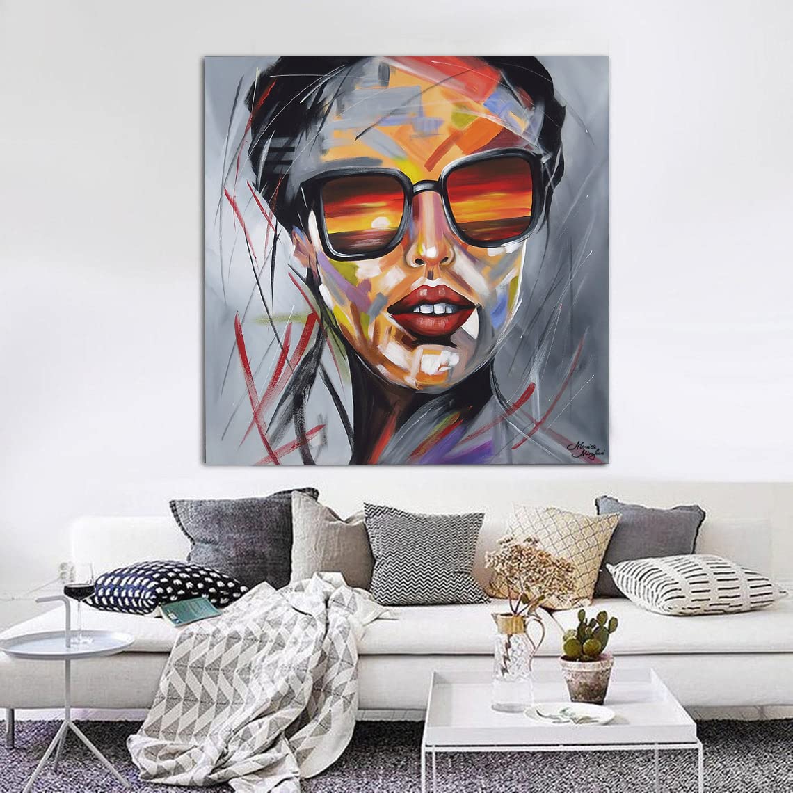 Monica Mirafiori I 100% HANDGEMALT I Gemälde Sonnenbrille 90x90cm | Gemälde Handgemalt | Acrylgemälde | Sehr Großes Acrylbild I Moderne Kunst I Kunstbilder