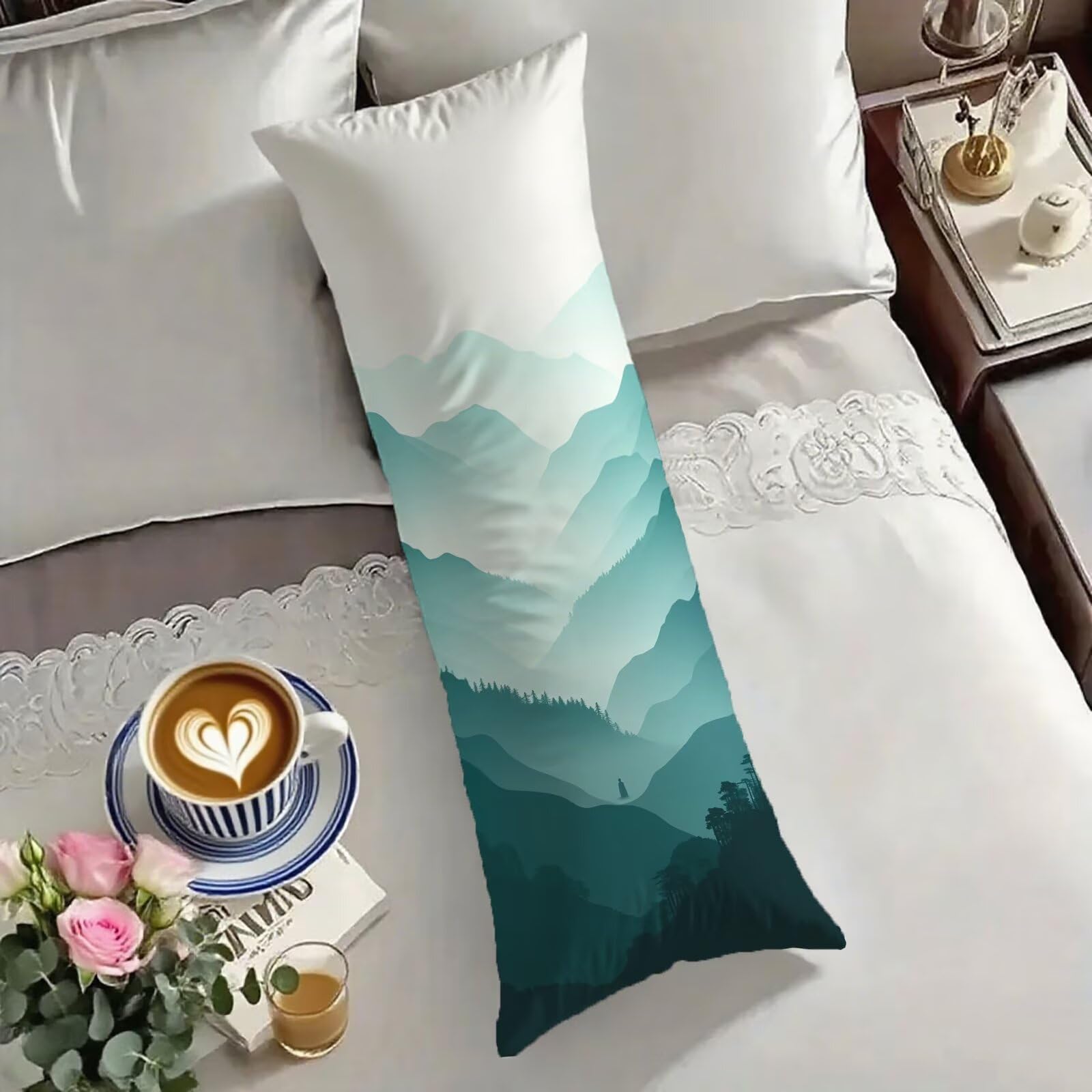 Housse Traversin 60x180 Anti-Glissement avec Fermeture Éclair Invisible Turquoise