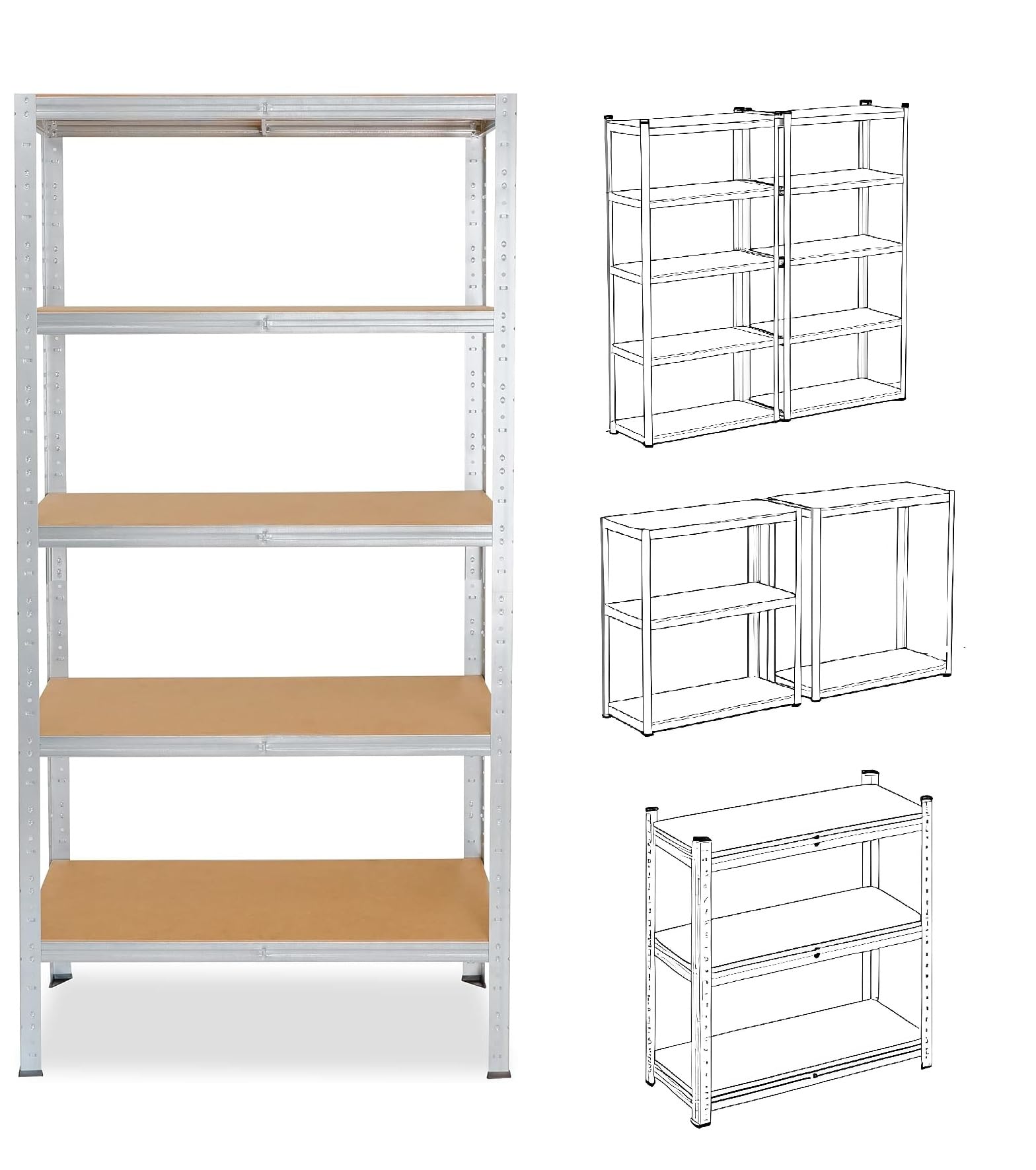 Lot 2 Étagères Verticales de Rangement 5 Niveaux,Structure Robuste,Planches Réglables,pour Cuisine,Salon,Bureau,Garage (2)