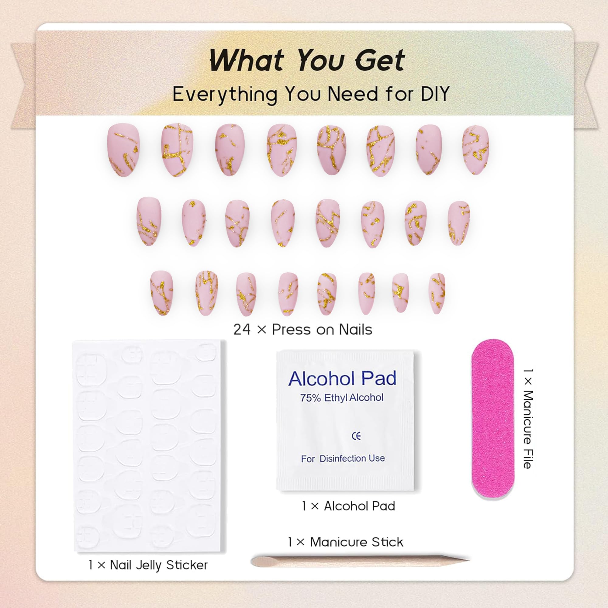 Bella Monza Stick On Nails 24 Pcs Reusable Artificial Fake Nail Set Reusable and Long Lasting Easy To Use Fake Nails For Women's, Girls (Color-LightPurple, Finish-Ramble) 1