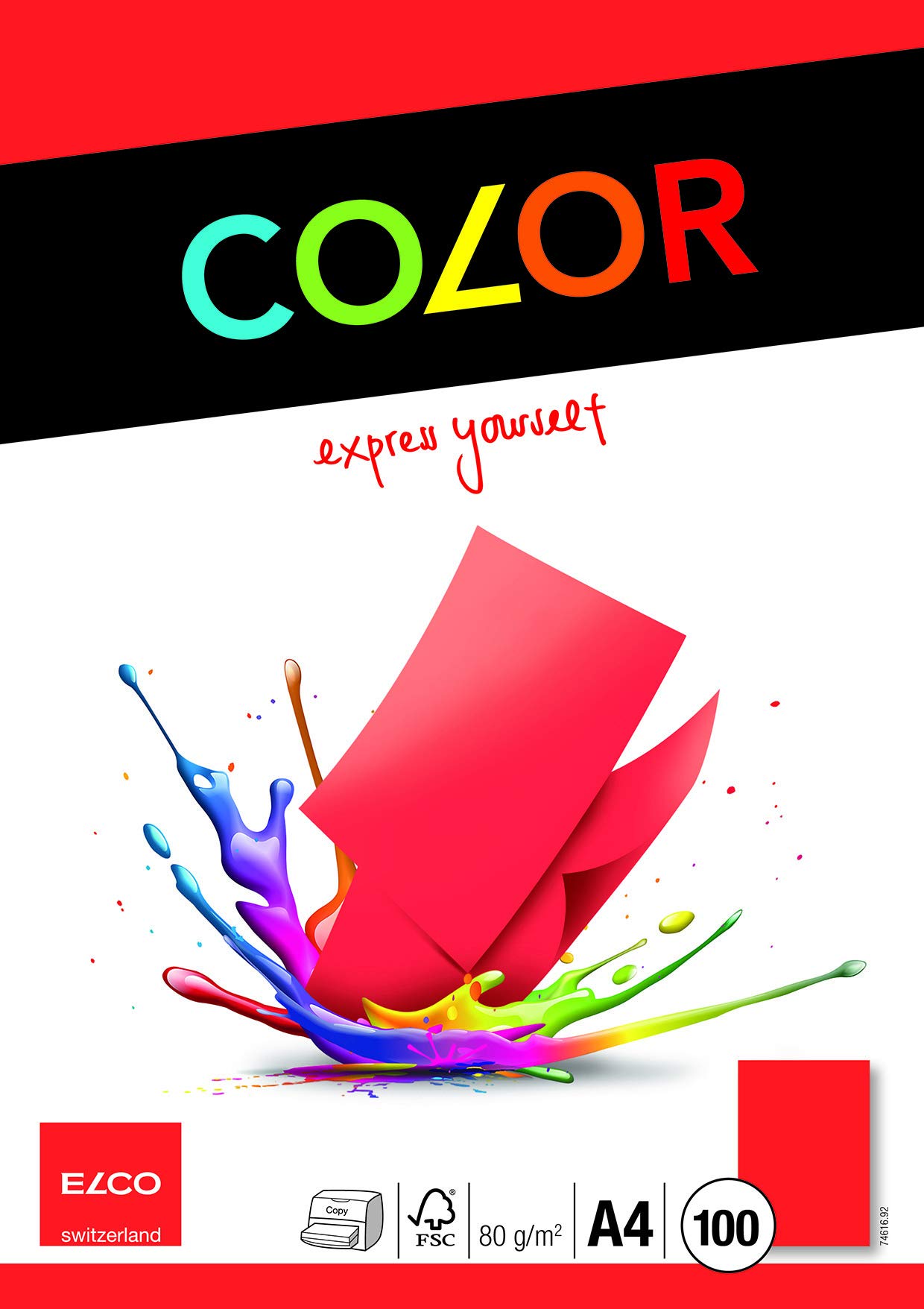 ELCO Color Office Paper A4 — 80 g/m² FSC-Certified Coloured Printer Paper for Flyers, Signs and Creative Projects, Red, Pack of 100 Sheets
