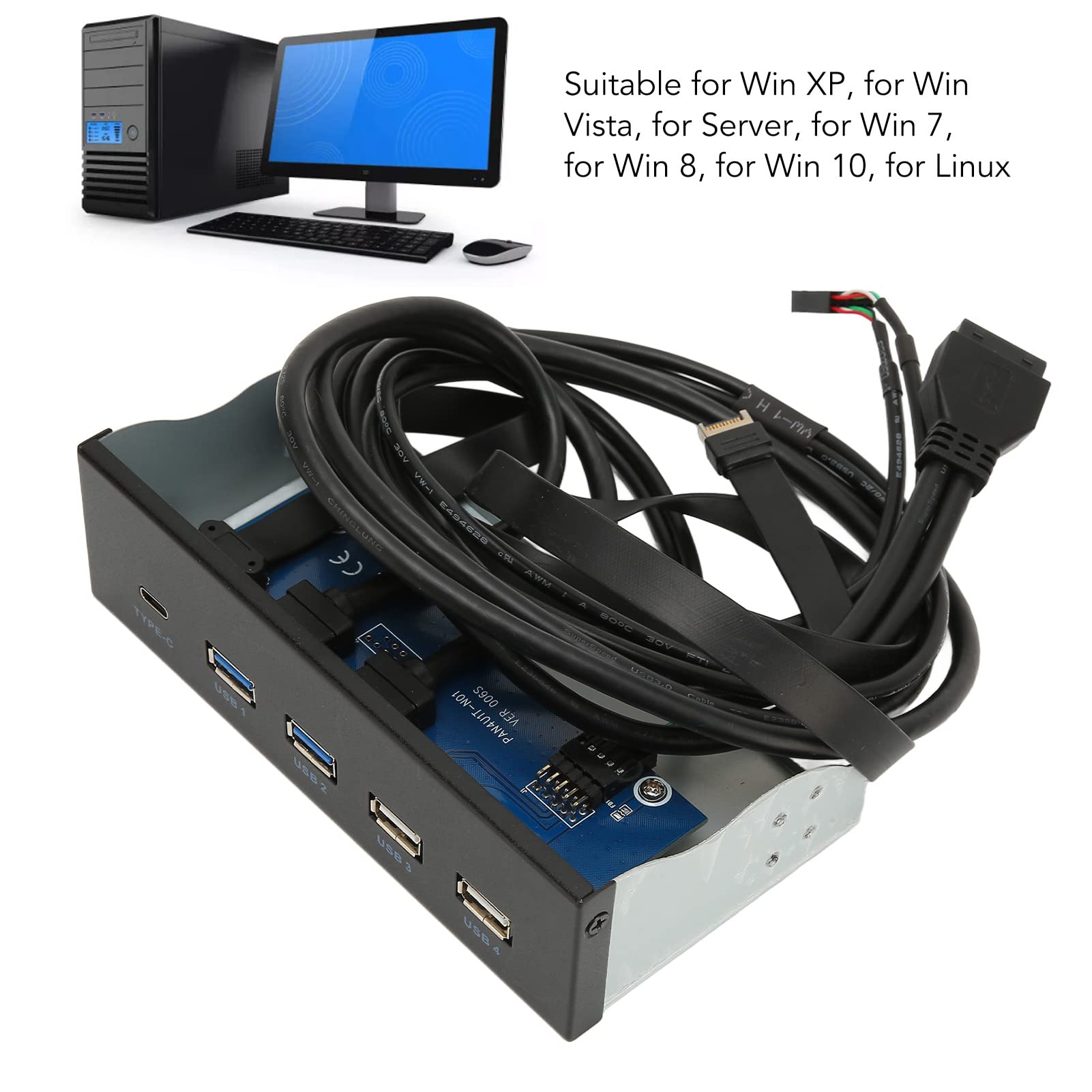Panneau Avant PC Avec 2 Ports USB 2.0 + Audio/micro - Montage En Baie 3,5", Métal, Plug & Play