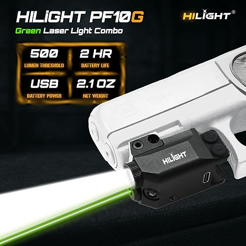 Miniatura 9 de HiLight - Tactical PF10G - Linterna estroboscópica de 500 lúmenes con luz de iluminación de caminoescalera y láser individual (verde) con batería
