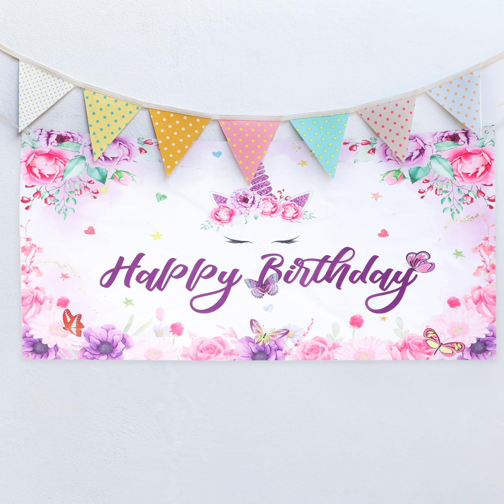 PRETYZOOM 3 Stücke Geburtstag Banner Hängen Flaggen Nacht Nette Geburtstag Fotografie Hintergrund Einhorn Hintergrund Party Lametta Alles Zum Banner Fringe Polyester