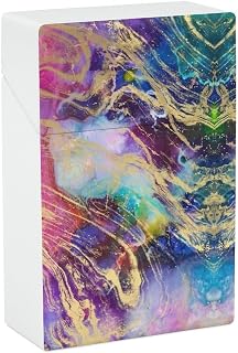 Modern Gold Marble on Pastel Pink Purple Watercolor Nebula Paint Cigarette Case Box Flip Open Waterproof Cigarette Holder Box for Men and Women