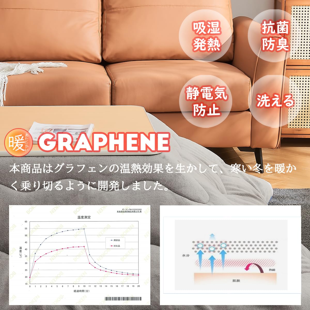 即納：MISOLER こたつ布団 長方形 190×240cm【グラフェンは熱を伝導し