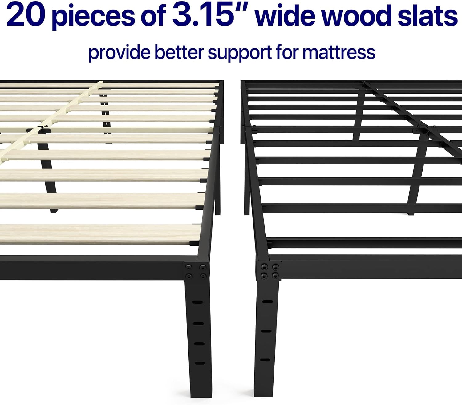 King Platform Bed Frame，18 Inches High Heavy Duty Metal Bedframe with Wide Wood Slats Hold up to 3500lbs,Noise-Free, No Box Spring Needed, 16-Inch Underbed Storage Space