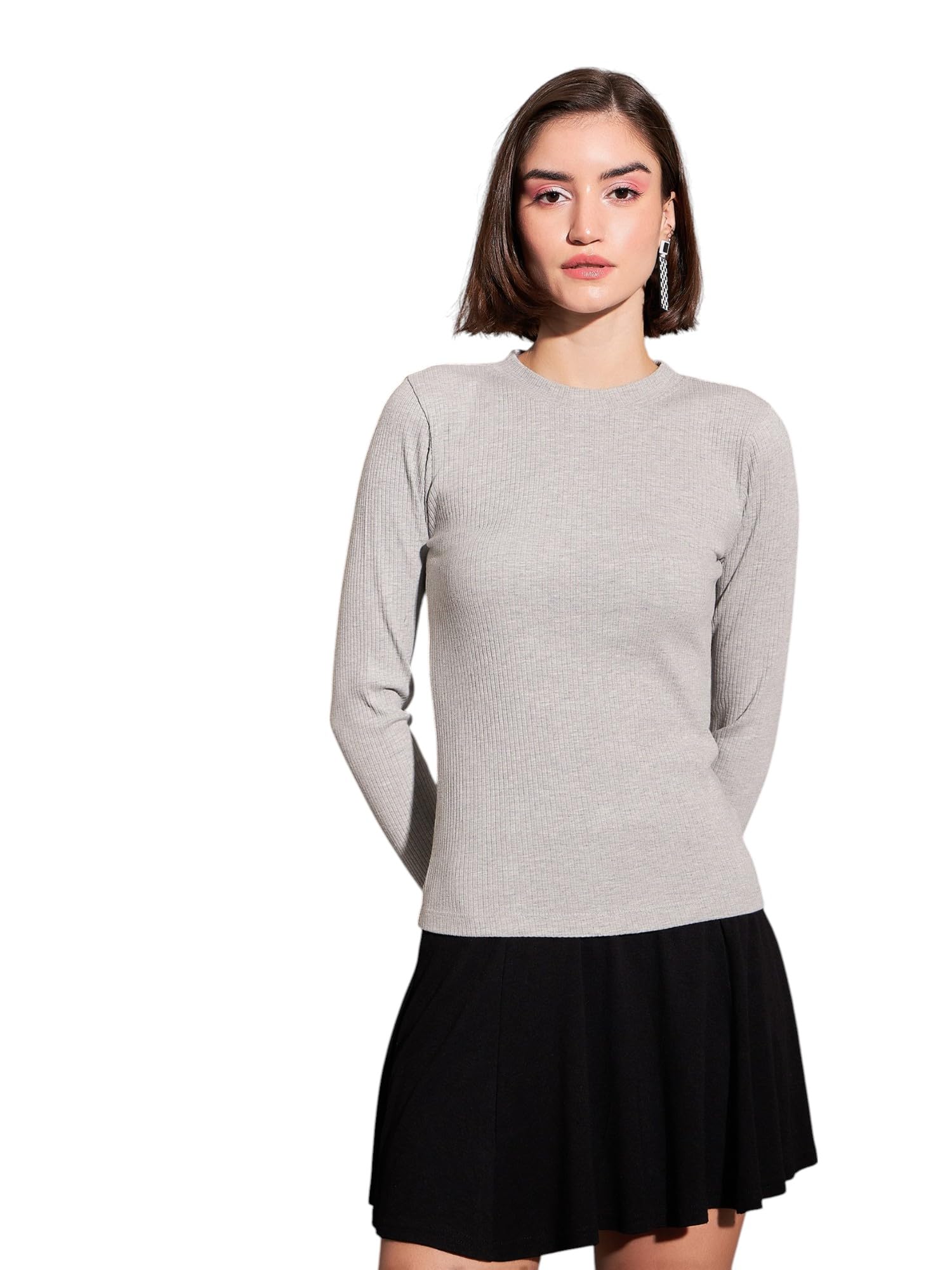 Women Rib High Neck Top