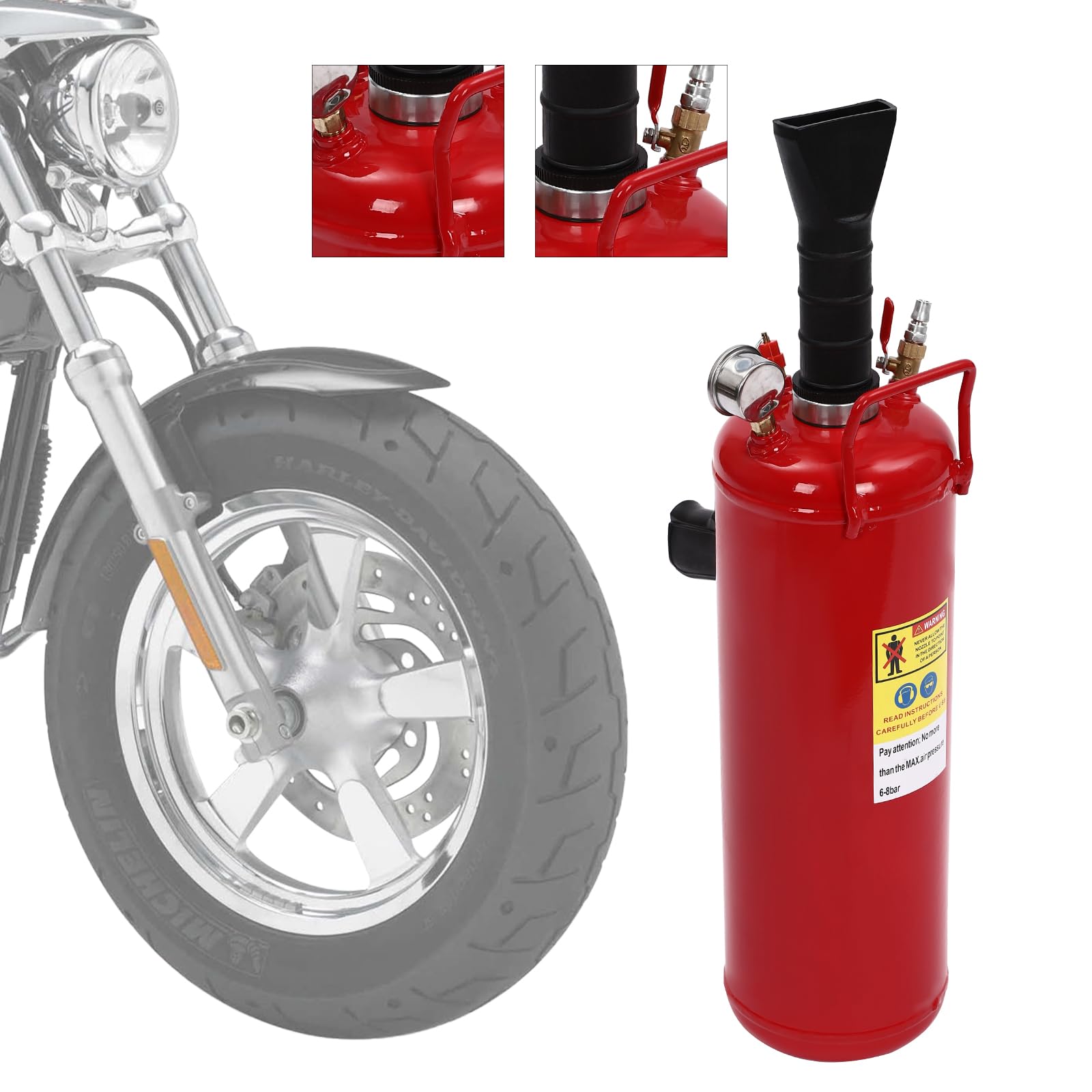 Inflador de presión de neumáticos, inflador de neumáticos, 9 L, con manómetro, presión de trabajo recomendada de 8 bar, para vehículos eléctricos, motocicletas