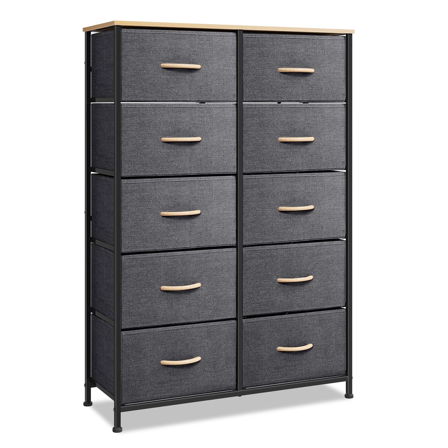 Photo 1 of Allon Dresser with 10 Drawers, Tall Fabric Storage Tower for Bedroom, Living Room, Hallway, Closets & Nursery, Sturdy Steel Frame, Wooden Top, Black