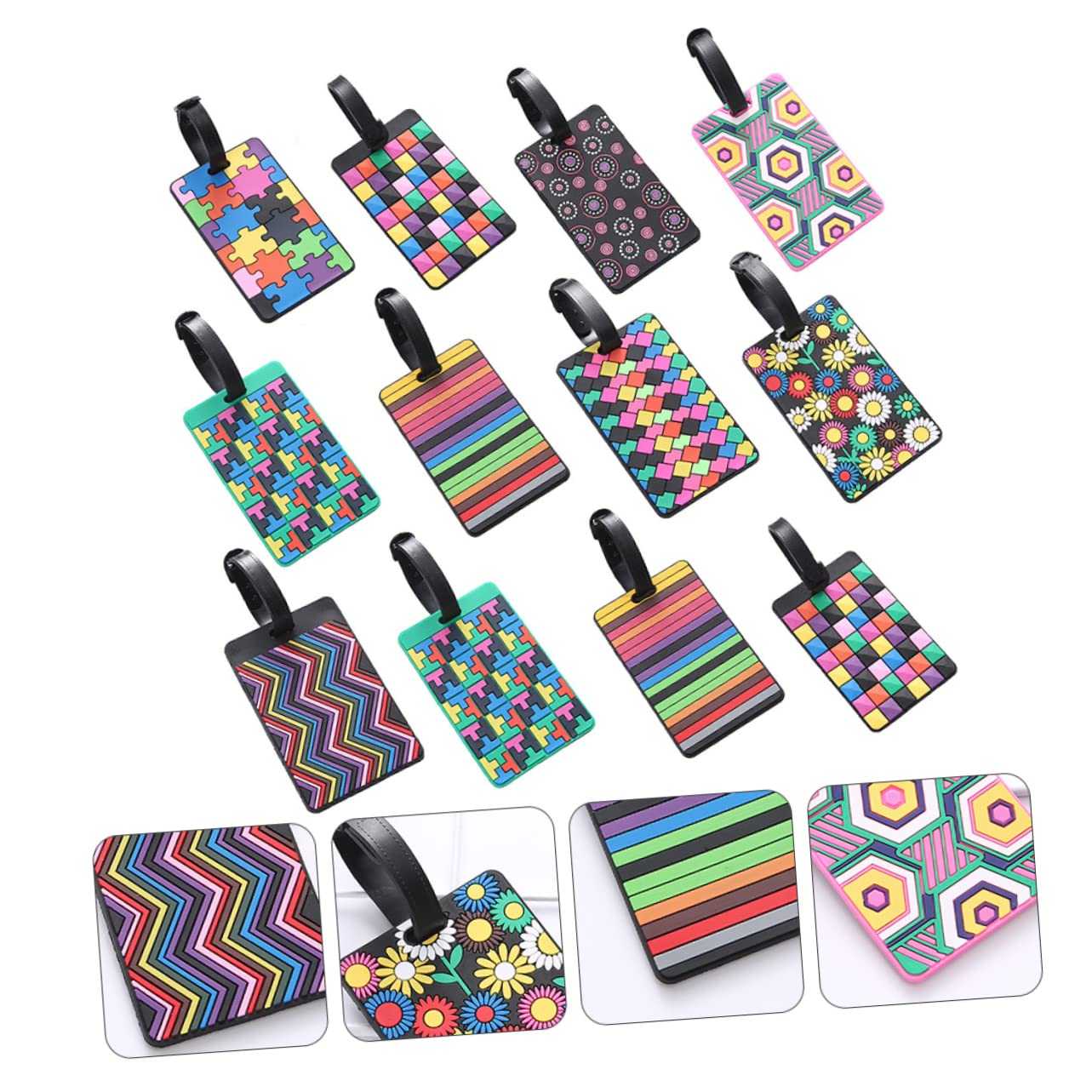 12 Pezzi Etichette per Valigie in Gomma Morbida, Luggage Tag | Briefcase e Suitcase, Airport Baggage Claim e Travel, Labeling Info Personale, Wear-resistant Stile Casuale