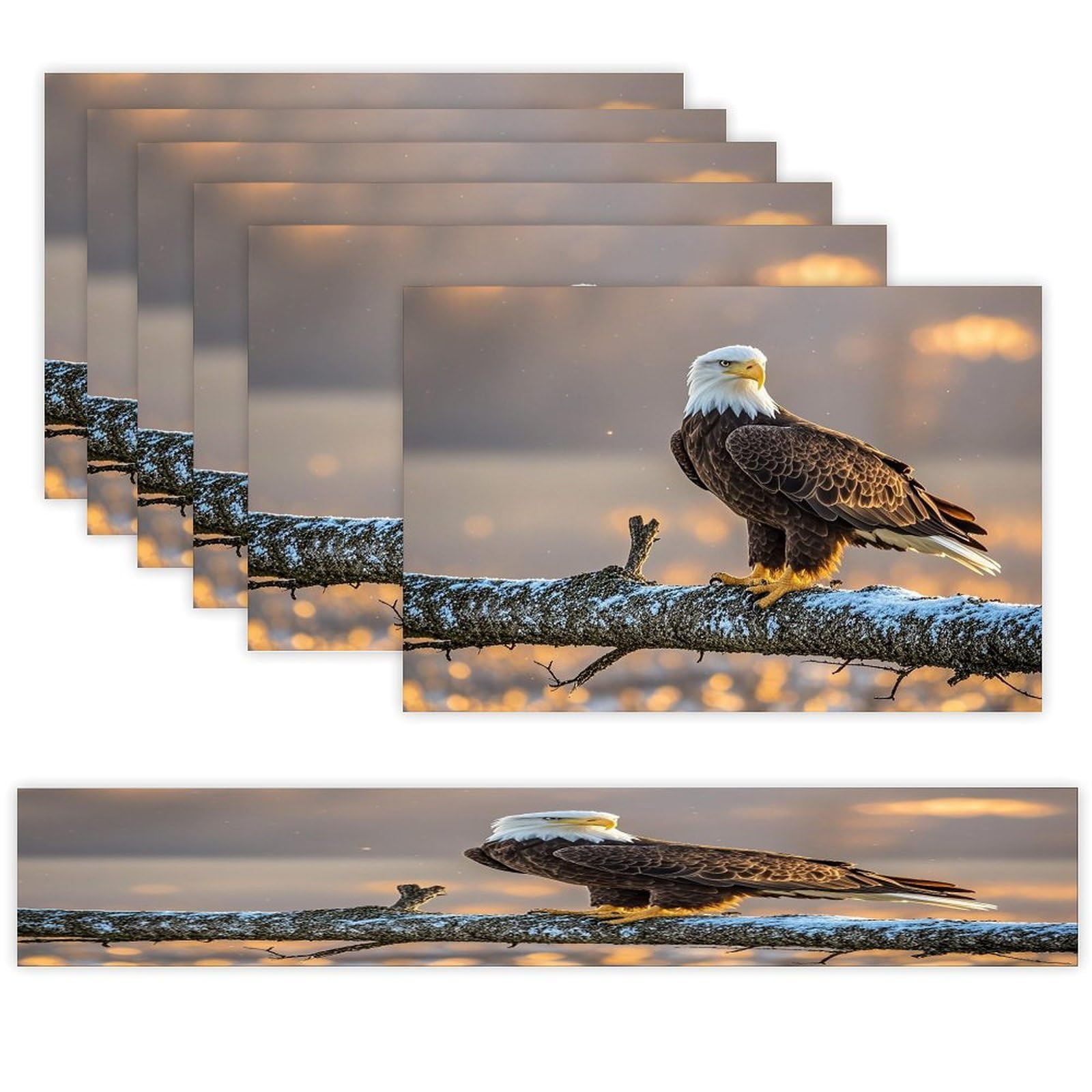 Golden Sunset Bald Eagle Placemats Set of 6 and Table Runner for Holiday Party Kitchen Dining Table Decor Farmhouse Style Washable Table Mat Set Heat Resistant Linen Place Mat Sets