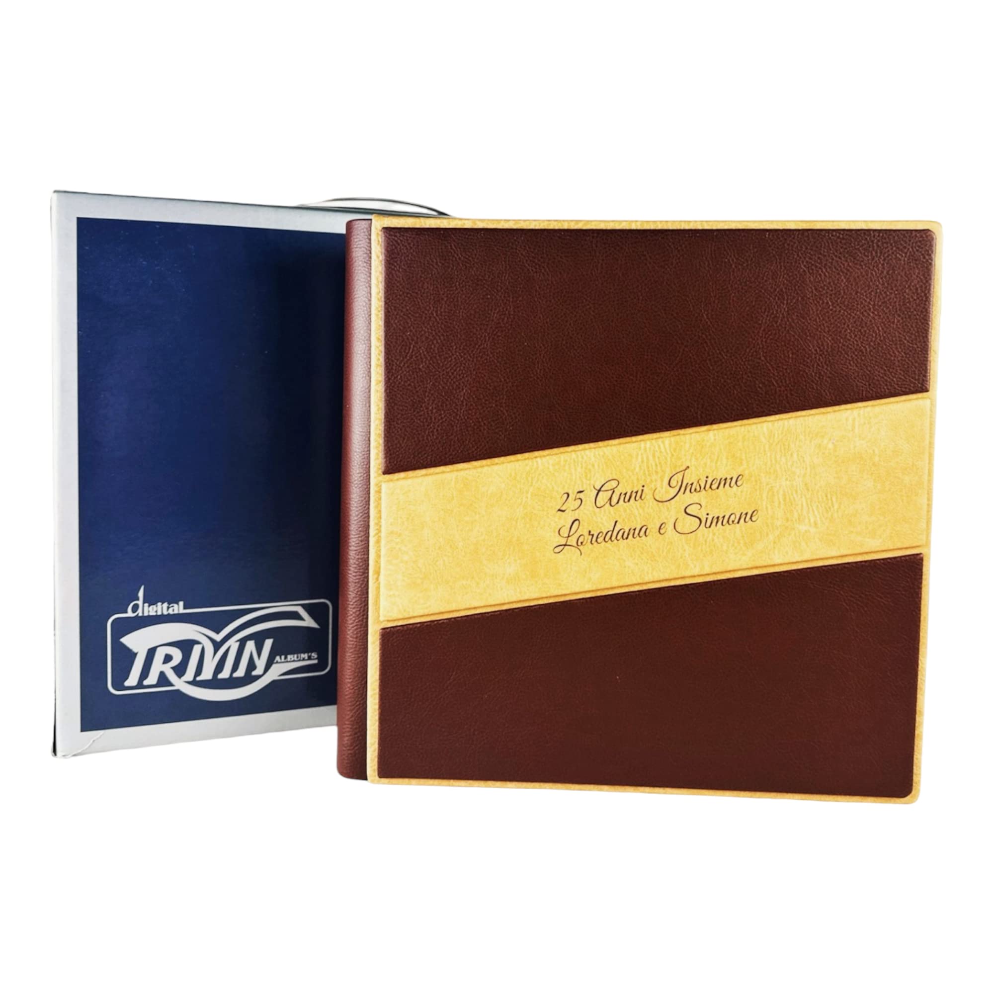 TriVin Art -Saturno- Álbum de fotos artesanal de piel sintética, varios formatos y personalizable, con grabado, ideal para cualquier evento. (marrón)