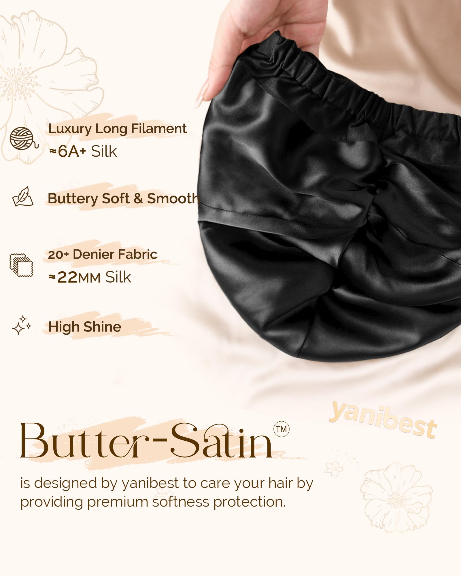 YANIBEST Satin Lined Hair Bonnet for Sleeping Silk Turban, Hair Wrap Chemo Headwear for Women Natural Curly Hair - Image 3