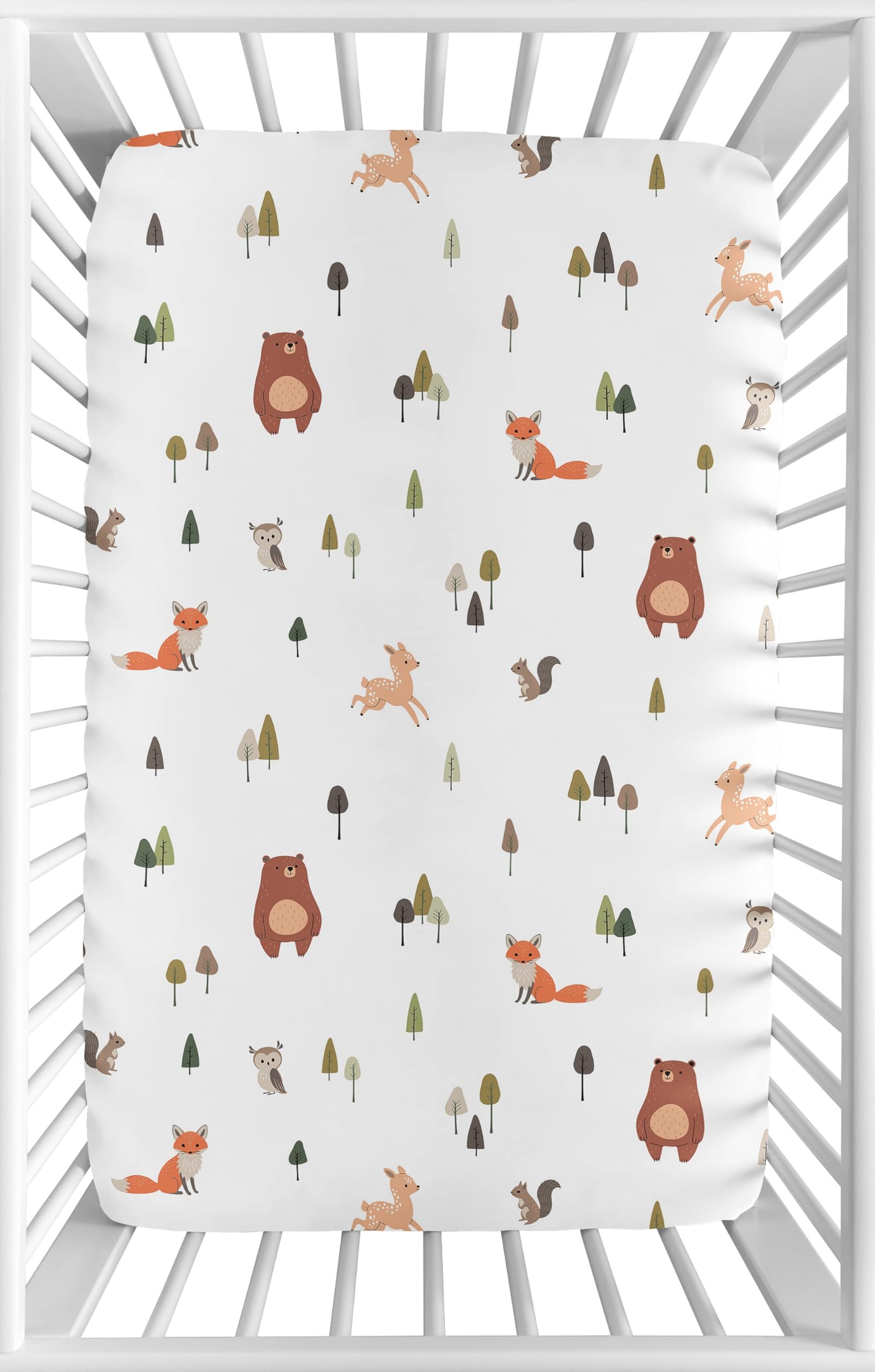 Sweet Jojo Designs Baby Mini Crib Sheets (Woodland Animals) for Girls &amp; Boys, Newborn, Infants/Nursery Room, Fitted Portable Pack and Play Mattress Sheet (Sage Green, Watercolor, Forest Animal Friend)