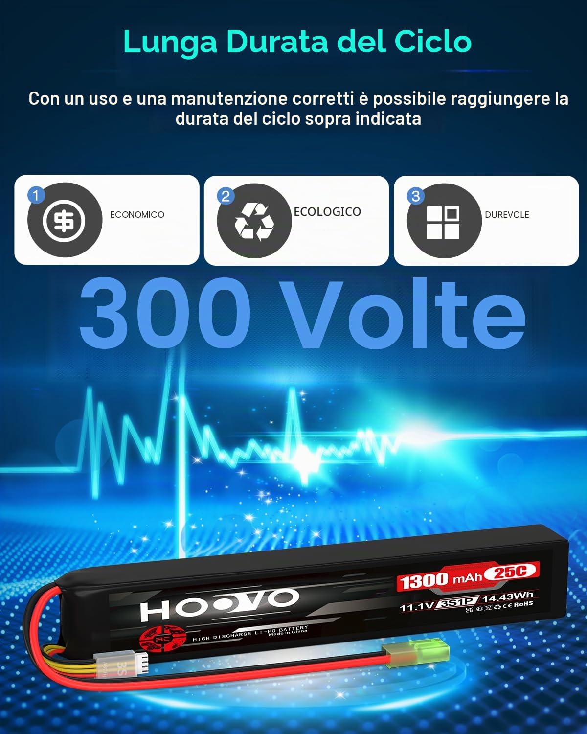 Batteria ricaricabile 3S 11,1V 1300mAh 25C Airsoft Lipo con spina Mini Tami ya HOOVO per AEG con spazio relativamente piccolo (2 pezzi)