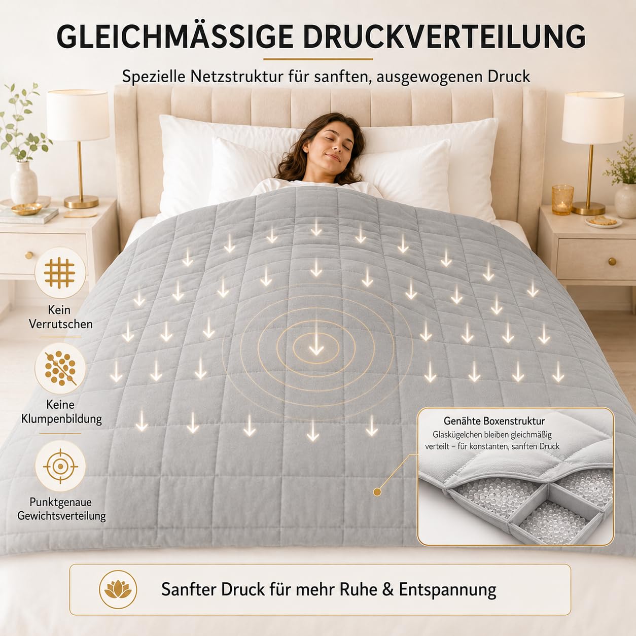 Gewichtsdecke - Weighted Blanket & Therapiedecke 2in1 kühlend & wärmend - Schwere Decke gegen Schlaflosigkeit, Stress & Angst - Bambusfaser Fleece mit Glasperlen - Oeko-TEX