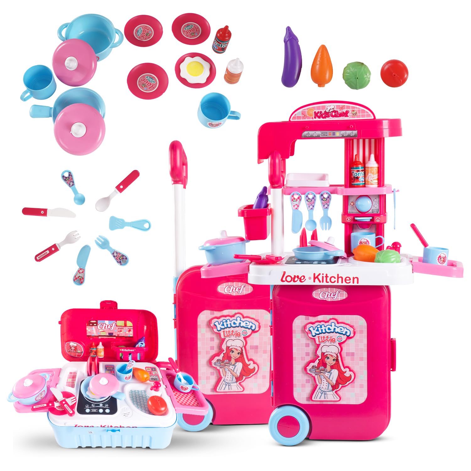 Baybee 2 in 1 Pretend Play Kitchen Set for Kids Girls, Portable Pretend Play Little Chef Set Toys for Kids, Role Play Cooking Kitchen Set Kids Toys for 3,4,5,6 Years Girls (B0CGHXW2MS) Amazon Price History, Amazon Price Tracker