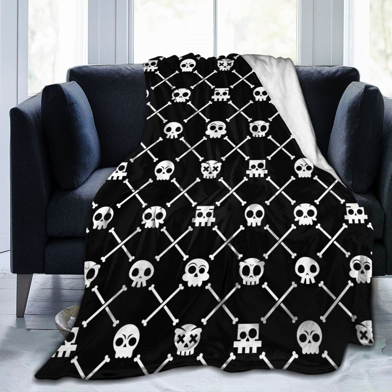 Lsjuee Mexican Skulls with Bones Blanket Funny Halloween Throw Blankets Home Decor Lightweight Soft Cozy Flannel Fleece Blanket for Sofa Couch Bed 60"X50"