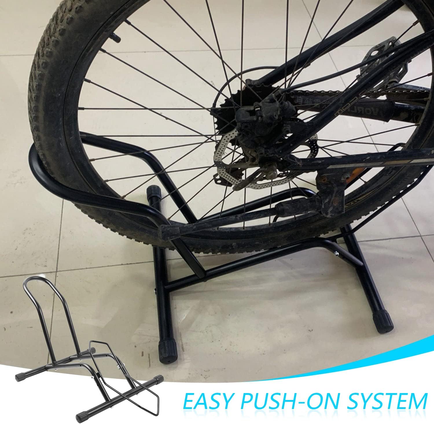 Universal Bike Floor Stand, Indoor Bike Storage Rack with Simple Push-In Lock Design, Front and Rear Wheel Bicycle Parking Holder for 16" to 29" Kid's, Road, Mountain and Many Other Bikes
