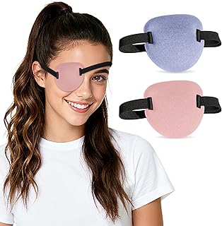 2 Pcs 3D Eye Patches for Adults and Kids, Adjustable Medical Eyepatch for Right or Left Eye,One Eye Cover for Amblyopia Lazy Eye,Pirate Costume(Soft Pink,Light Purple